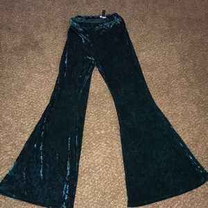 Green velvet bell bottoms